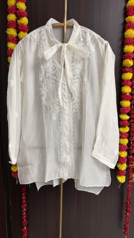 chanderi mul chikankari top