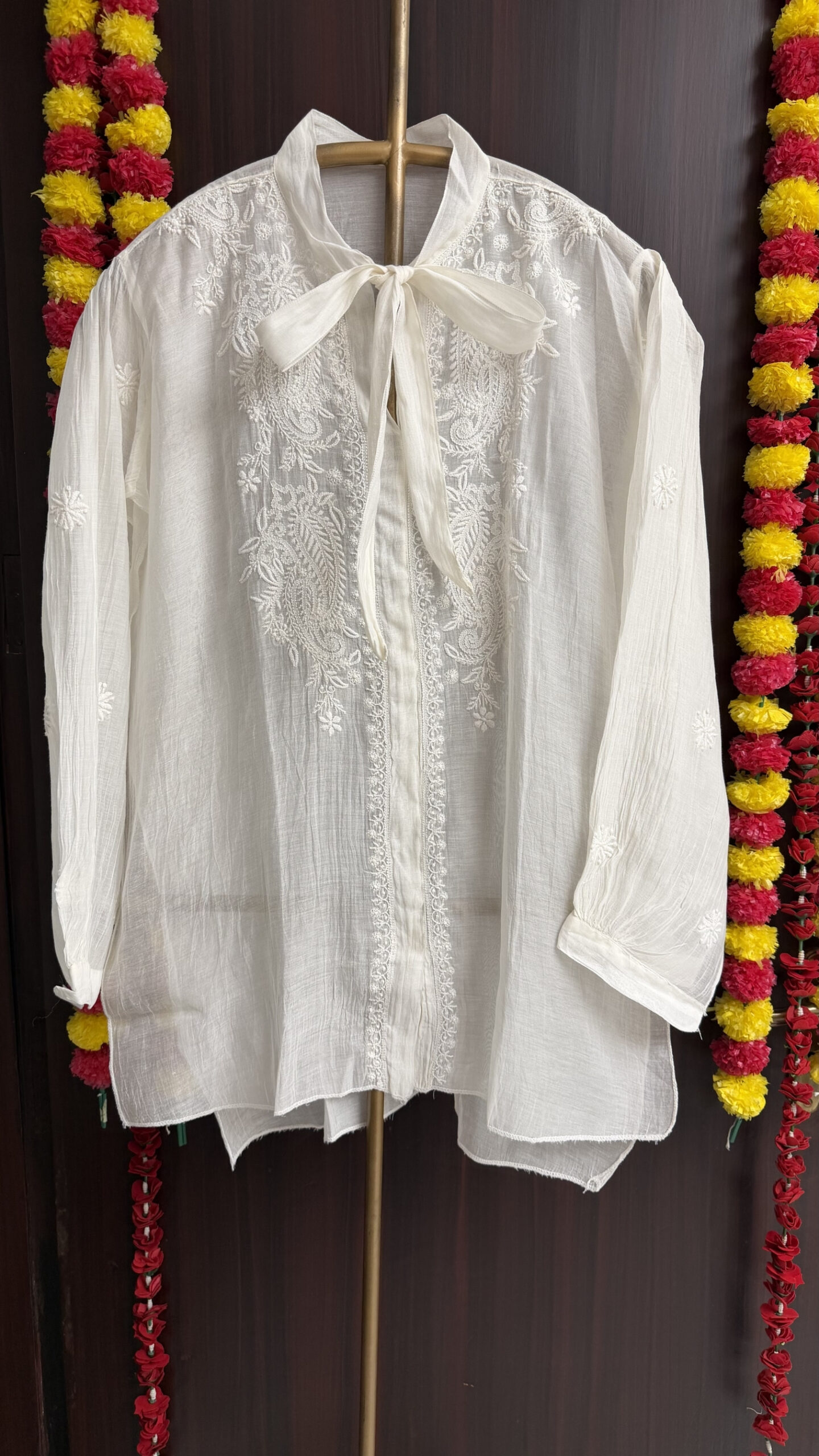 40 chanderi mul chikankari top