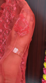 RED PURE & PREMIUM ORGANZA CHIKANKARI SHIRT - Image 4