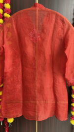RED PURE & PREMIUM ORGANZA CHIKANKARI SHIRT - Image 5