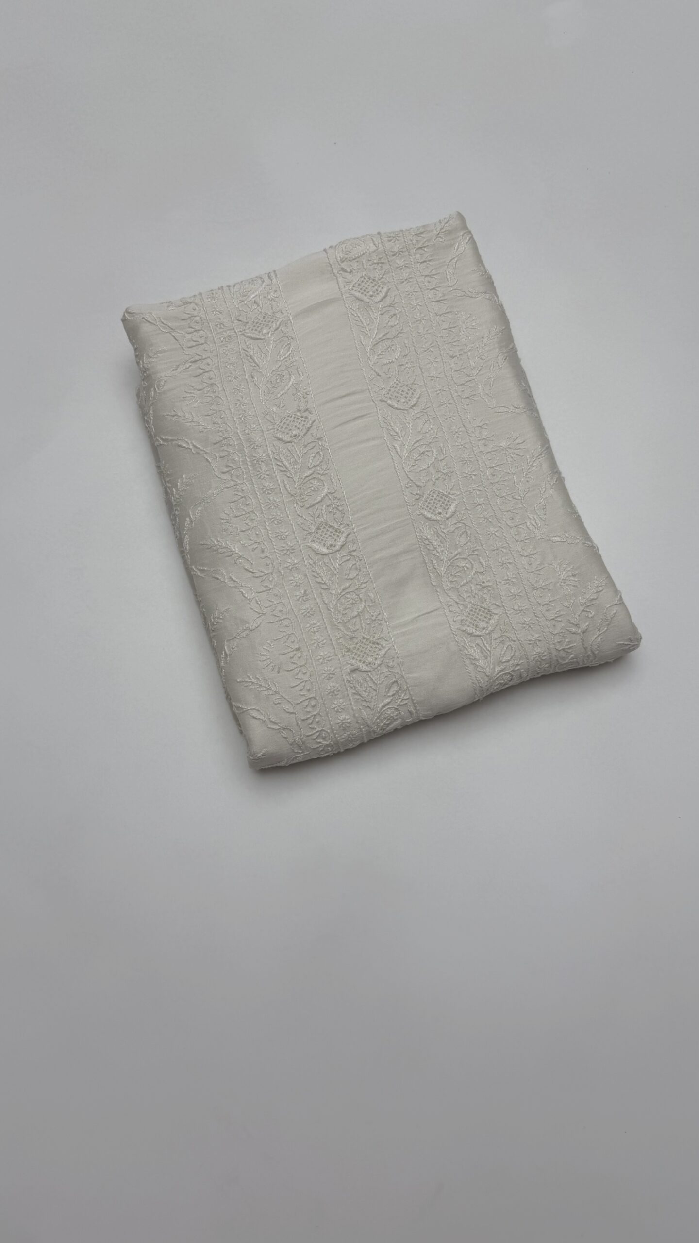 43 DYEABLE CHANDERI SILK CHIKANKARI MEN'S KURTA FABRIC - Image 1