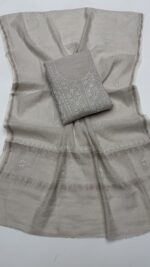 DYEABLE PURE & PREMIUM SILVER TISSUE CHIKANKARI KURTA & DUPATTA SET