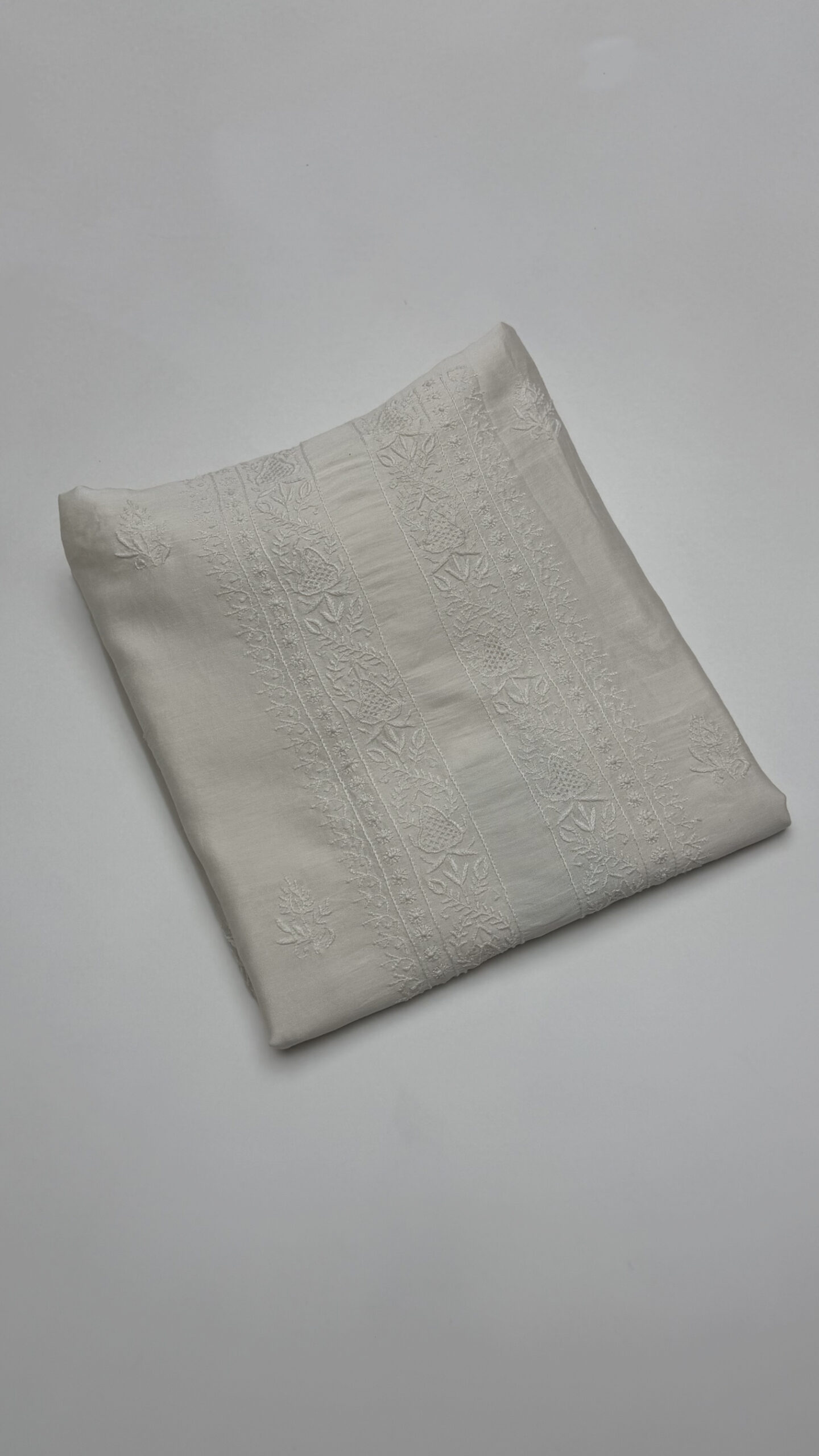 44 DYEABLE CHANDERI SILK CHIKANKARI MEN'S KURTA FABRIC - Image 1