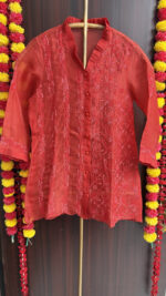 RED PURE & PREMIUM ORGANZA CHIKANKARI SHIRT