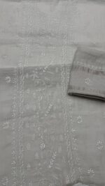 DYEABLE PURE & PREMIUM SILVER TISSUE CHIKANKARI KURTA & DUPATTA SET - Image 5