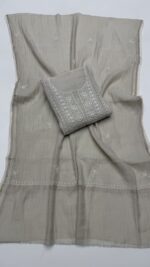 DYEABLE PURE & PREMIUM SILVER TISSUE CHIKANKARI KURTA & DUPATTA SET