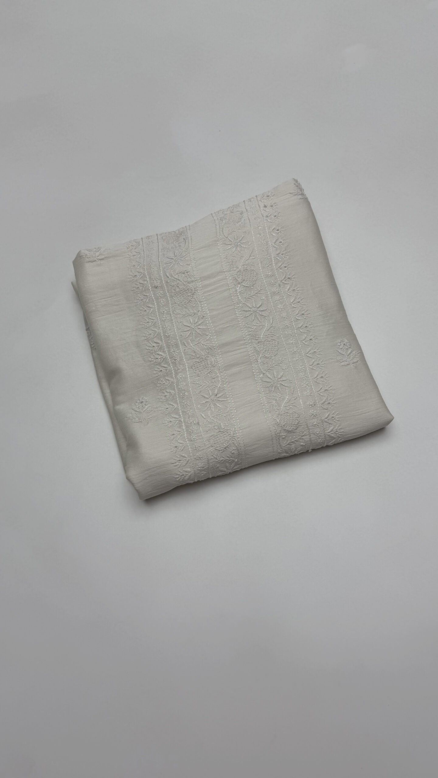 52 DYEABLE CHANDERI SILK CHIKANKARI MEN'S KURTA FABRIC - Image 1