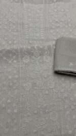 DYEABLE PURE & PREMIUM SILVER TISSUE CHIKANKARI KURTA & DUPATTA SET - Image 5