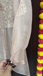 Nude Beige Pure & Premium Organza Chikankari Top - Image 3
