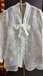 DYEABLE PURE & PREMIUM ORGANZA CHIKANKARI TOP - Image 2
