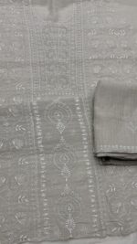 DYEABLE PURE & PREMIUM SILVER TISSUE CHIKANKARI KURTA & DUPATTA SET - Image 5