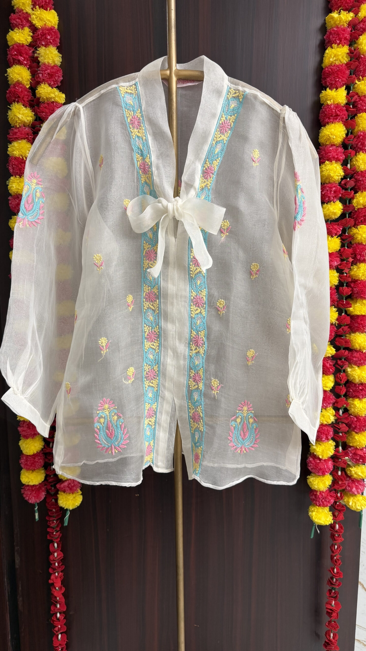 60 DYEABLE PURE & PREMIUM ORGANZA CHIKANKARI TOP - Image 1