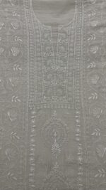 DYEABLE PURE & PREMIUM SILVER TISSUE CHIKANKARI KURTA & DUPATTA SET - Image 3