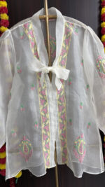 DYEABLE PURE & PREMIUM ORGANZA CHIKANKARI TOP - Image 2
