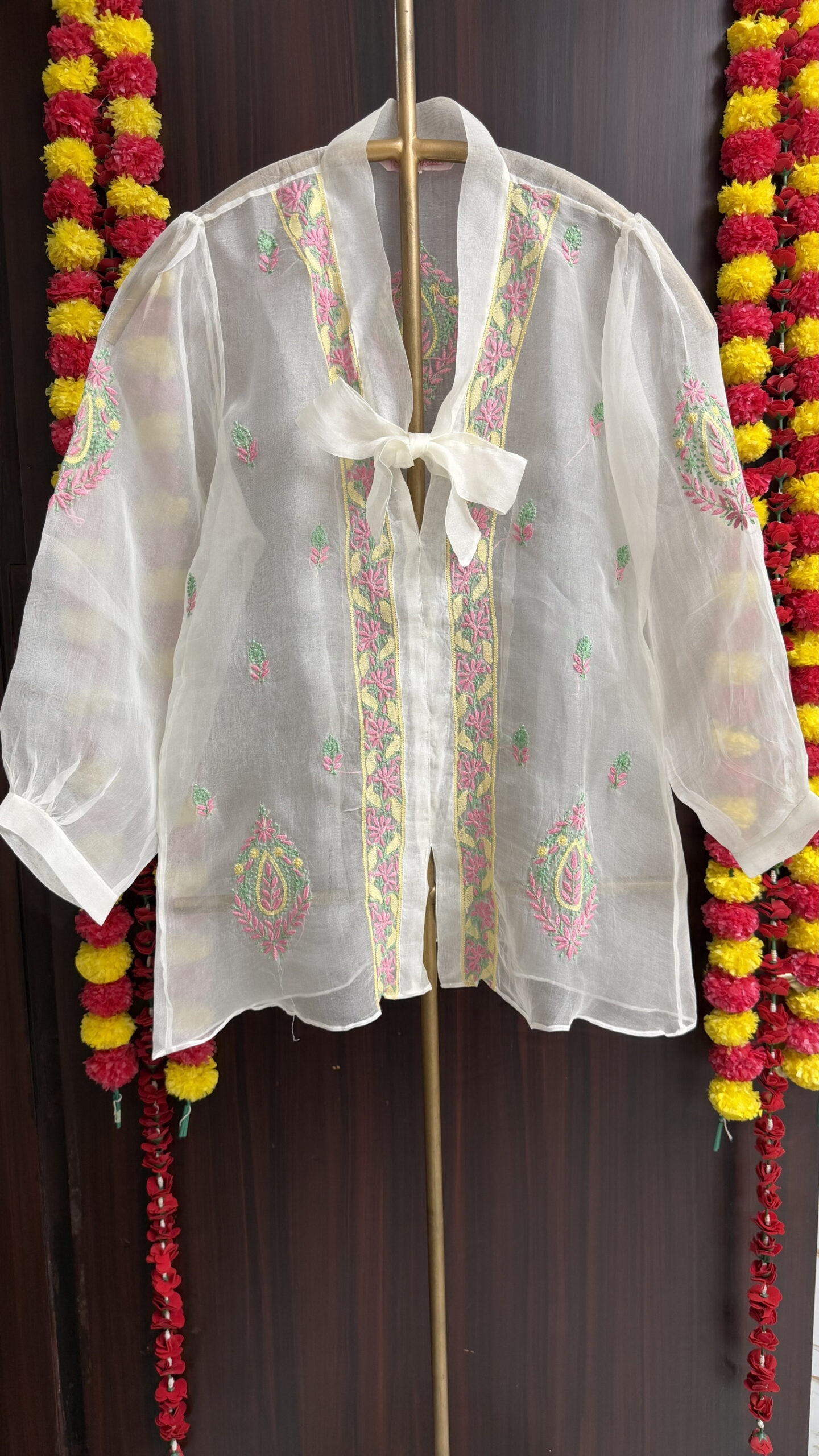 66 DYEABLE PURE & PREMIUM ORGANZA CHIKANKARI TOP - Image 1