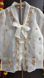 DYEABLE PURE & PREMIUM ORGANZA CHIKANKARI TOP - Image 2