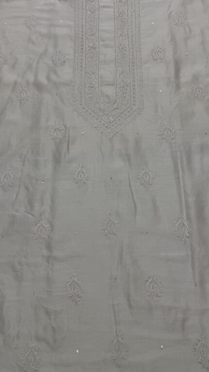 Dyeable chanderi silk chikankari men's kurta fabric