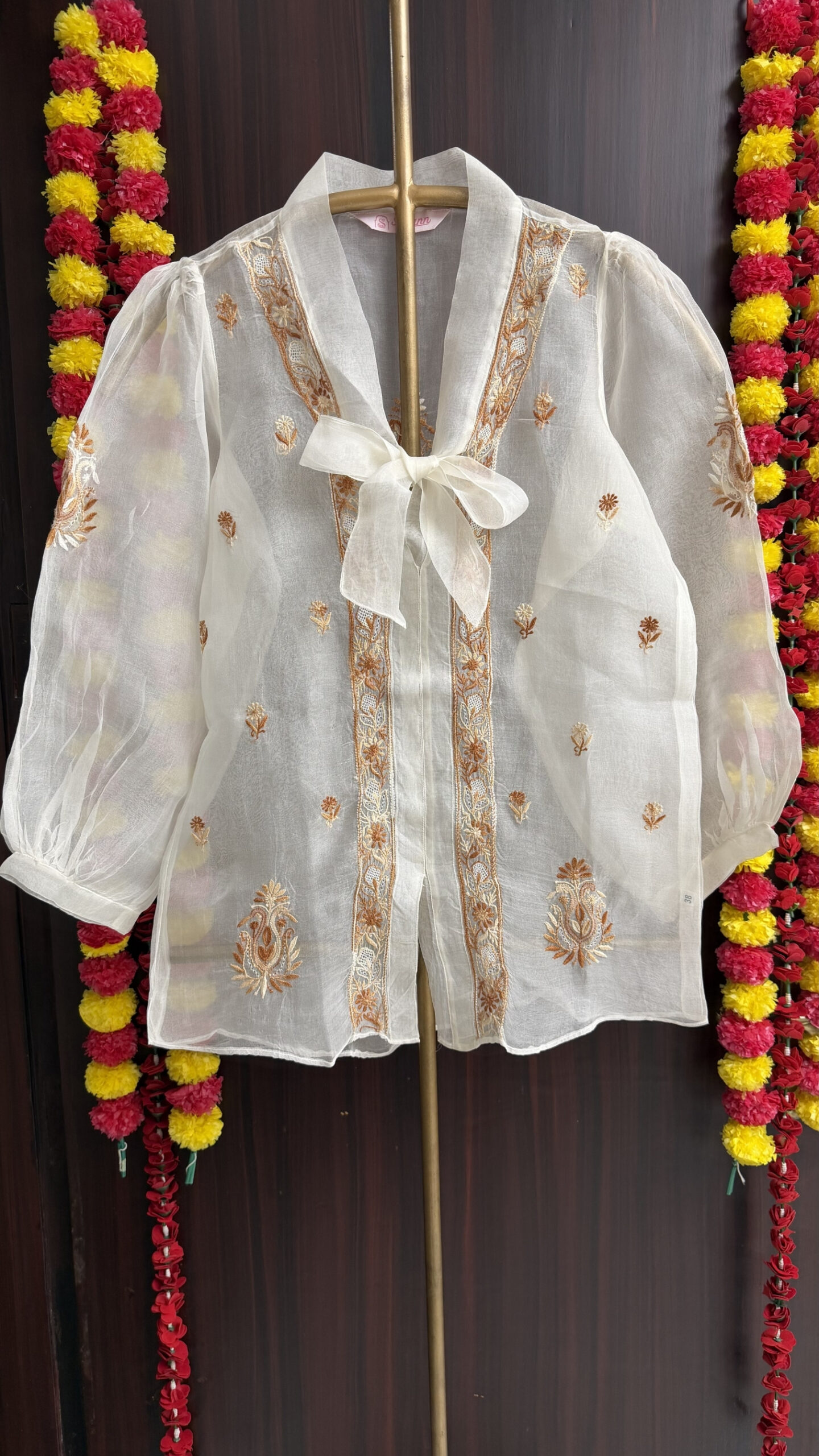 70 DYEABLE PURE & PREMIUM ORGANZA CHIKANKARI TOP - Image 1