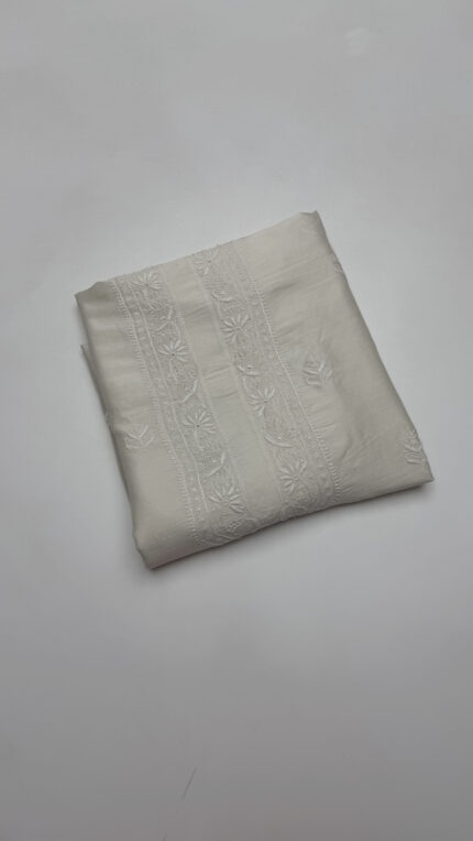 DYEABLE CHANDERI SILK CHIKANKARI MEN'S KURTA FABRIC