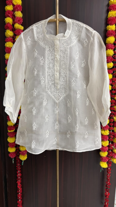 dyeable organza chikankari shirt