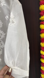 DYEABLE PURE & PREMIUM ORGANZA CHIKANKARI & MUKAISH SHIRT - Image 3