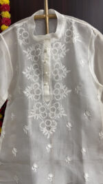 DYEABLE PURE & PREMIUM ORGANZA CHIKANKARI & MUKAISH SHIRT - Image 2