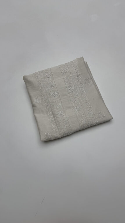 DYEABLE CHANDERI SILK CHIKANKARI MEN'S KURTA FABRIC