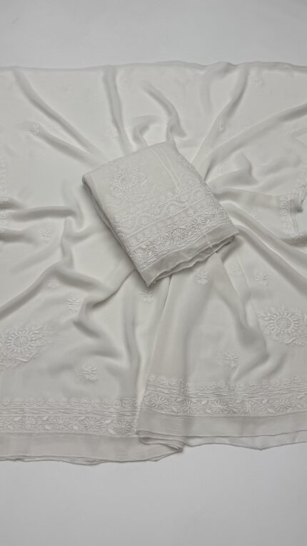 DYEABLE PURE & PREMIUM GEORGETTE CHIKANKARI ANARKALI & DUPATTA SET