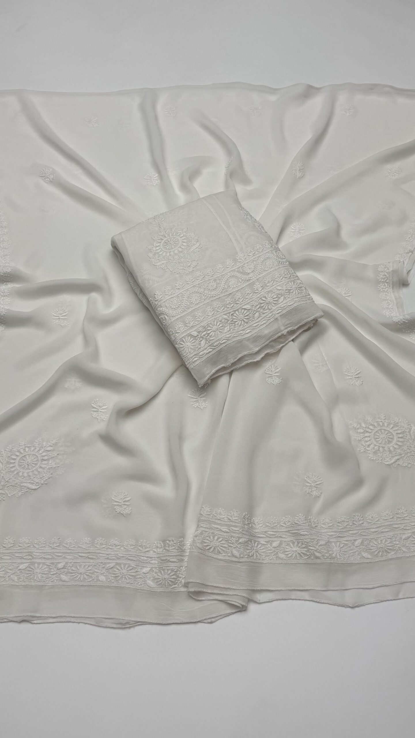 8 DYEABLE PURE & PREMIUM GEORGETTE CHIKANKARI ANARKALI & DUPATTA SET - Image 1