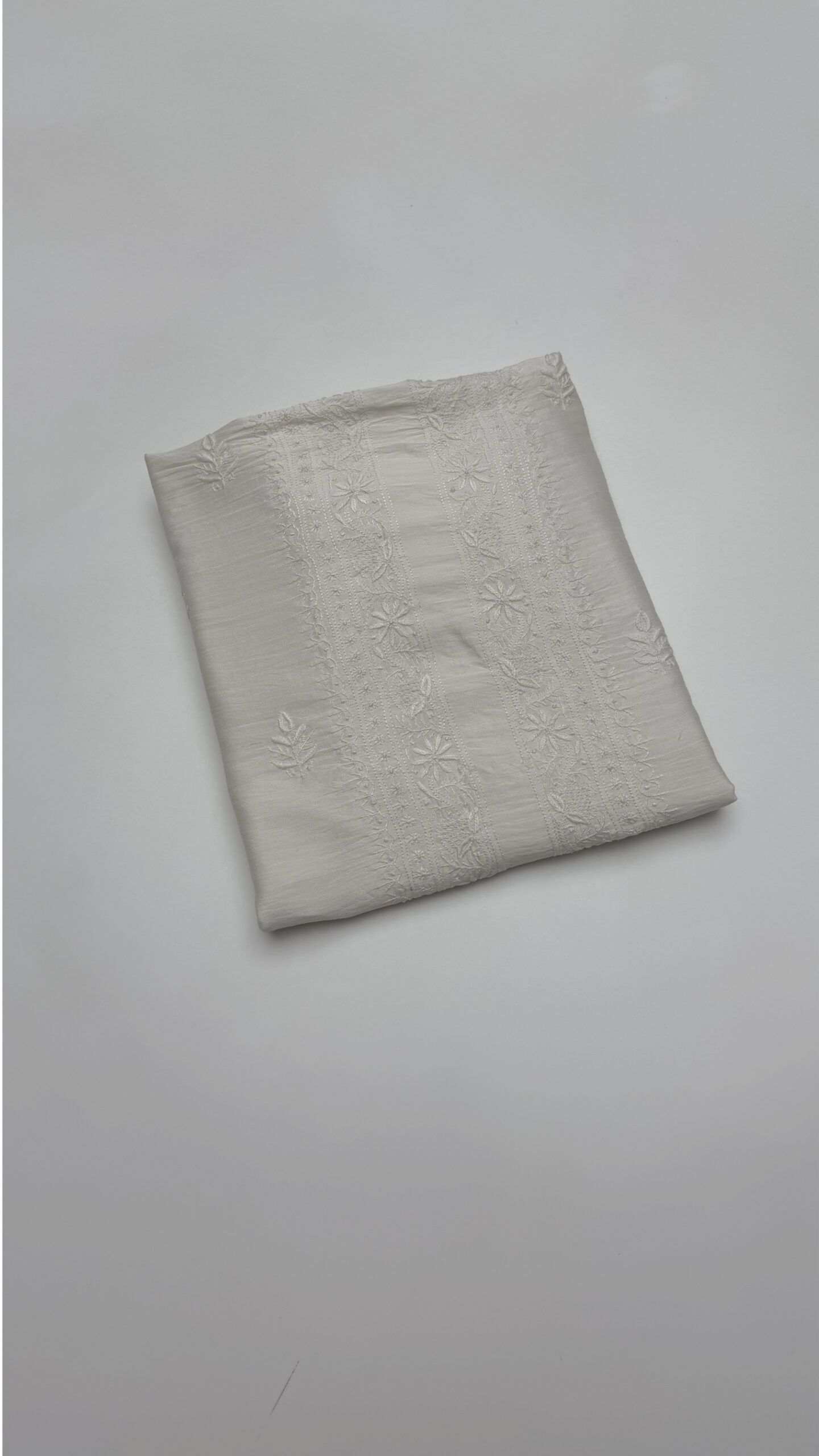 86 DYEABLE CHANDERI SILK CHIKANKARI MEN'S KURTA FABRIC - Image 1