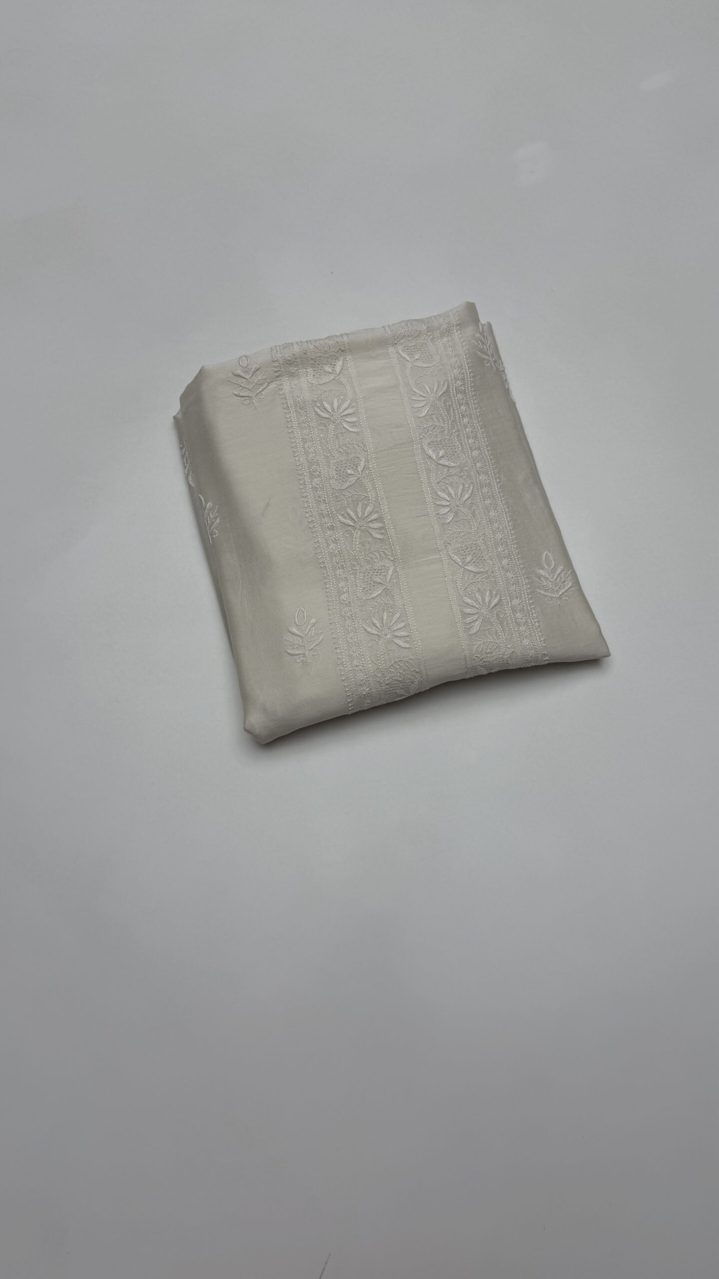 93 DYEABLE CHANDERI SILK CHIKANKARI MEN'S KURTA FABRIC - Image 1