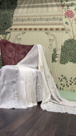 Premium Dyeable Linen Chikankari Saree with Mukaish Work and Matching Blouse Fabric