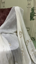 Dyeable Linen Chikankari & Mukaish Saree & Blouse - Image 4