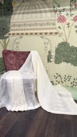 Dyeable Linen Chikankari Saree with Mukaish Work and Matching Blouse Fabric