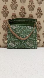 Emerald Green Chikankari Potli Bag For Women - Image 2