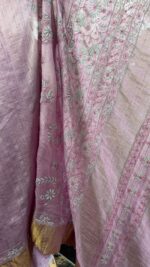Mauve Pure & Premium Tussar Silk Chikankari Saree & Blouse - Image 6