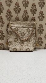 Authentic Beige Chikankari & Zardozi Batua Bag for Women - Image 2