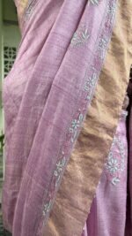 Mauve Pure & Premium Tussar Silk Chikankari Saree & Blouse - Image 4