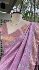 Mauve Pure & Premium Tussar Silk Chikankari Saree & Blouse - Image 3