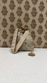 Beige Chikankari & Zardozi Batua Bag for Women