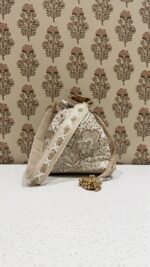 Beige Chikankari & Zardozi Batua Bag for Women