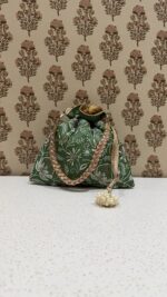 Emerald Green Chikankari Potli Bag For Women