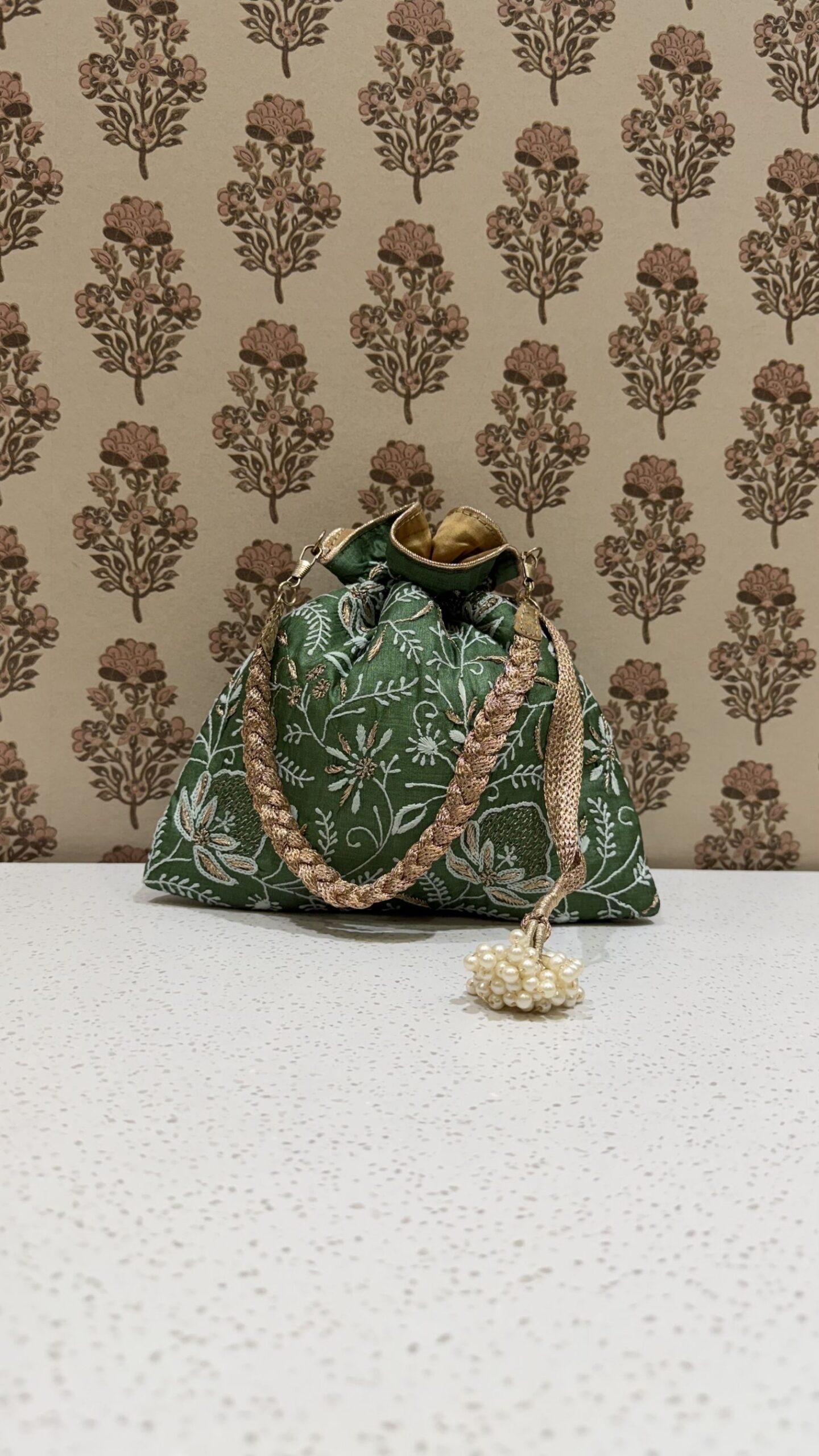 2 Emerald Green Chikankari Potli Bag For Women - Image 1