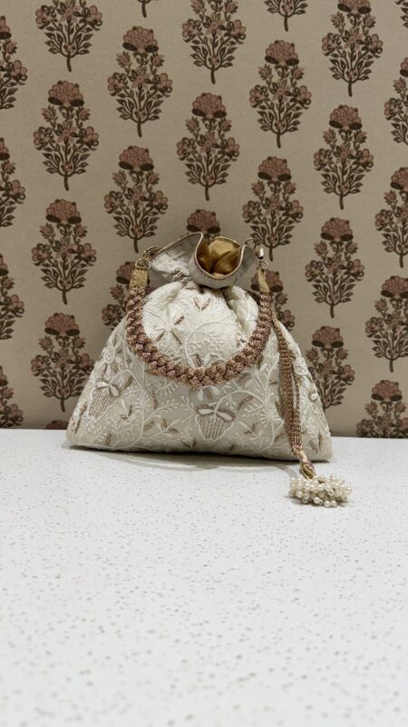 Ivory Chikankari Potli Bag for Women