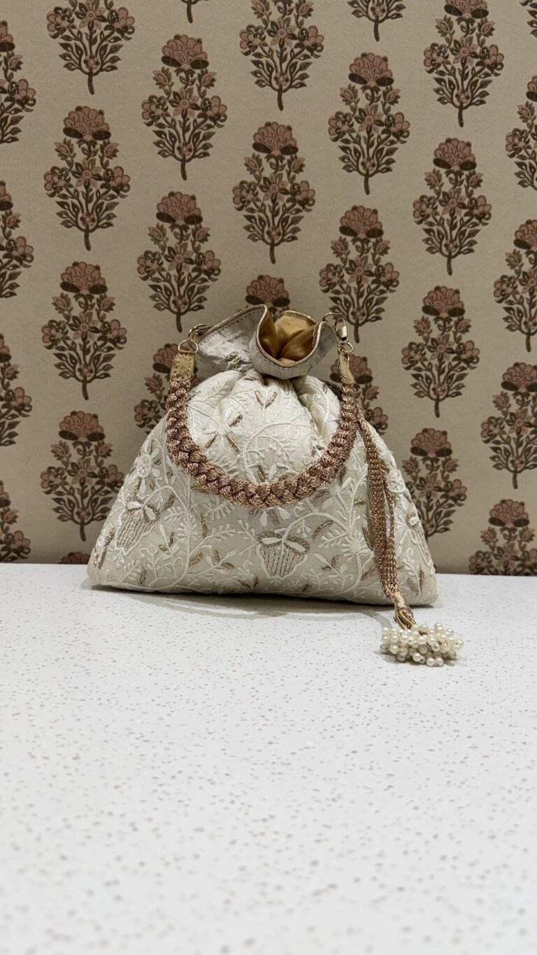 Ivory Chikankari Potli Bag for Women