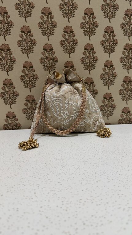 Beige Chikankari Potli for Women