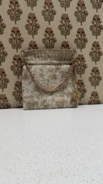 Authentic Beige Chikankari Potli for Women | Handmade Potli Bag - Image 2
