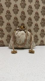 Beige Chikankari Potli for Women