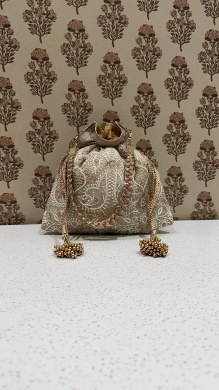 Beige Chikankari Potli for Women