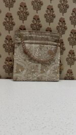 Beige Chikankari Potli for Women | Hand Embroidered Ethnic Potli Bag - Image 2